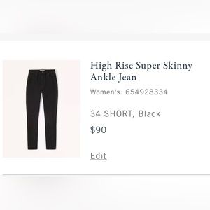 Abercrombie High Rise Super Skinny Ankle Jean